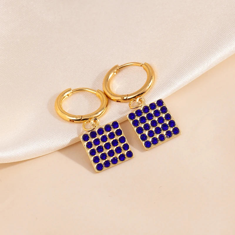 ANENJERY 316L Stainless Steel Heart Geometry Cross Star Circular Zircon Pendant Earrings For Women Fashion Simple Jewelry Gifts