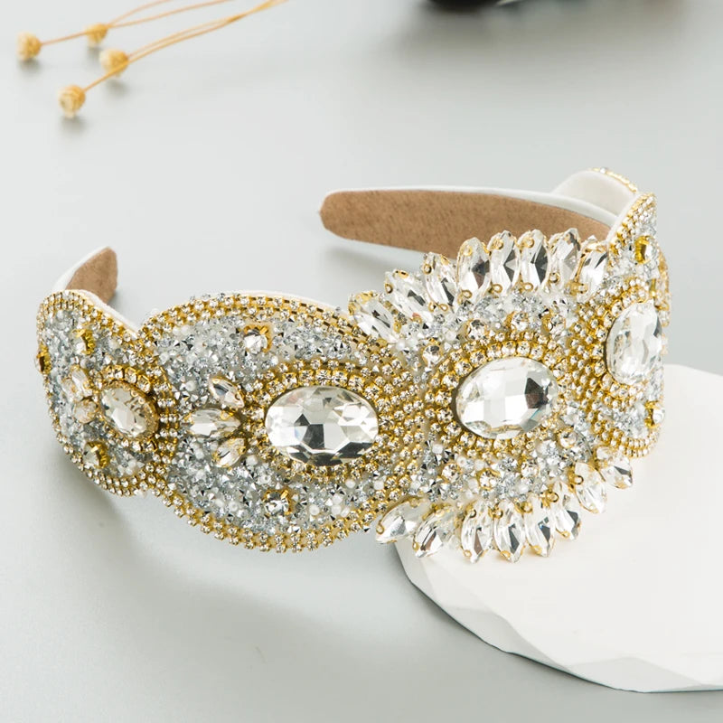 French Style Retro Light Luxury Heavy Industry Hair Band High Grade Rhinestone Wide Edge Headband