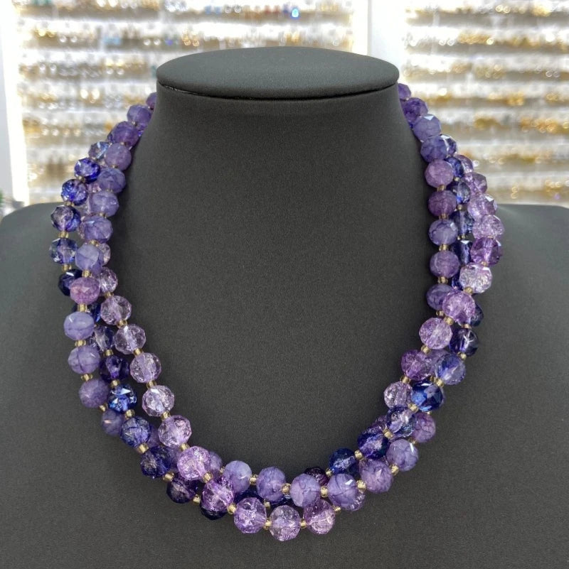 Multi Layer Natural Amethyst Beaded Necklaces Women Vintage Purple Crystal Chokers Elegant Jewelry Wedding Party Accessories