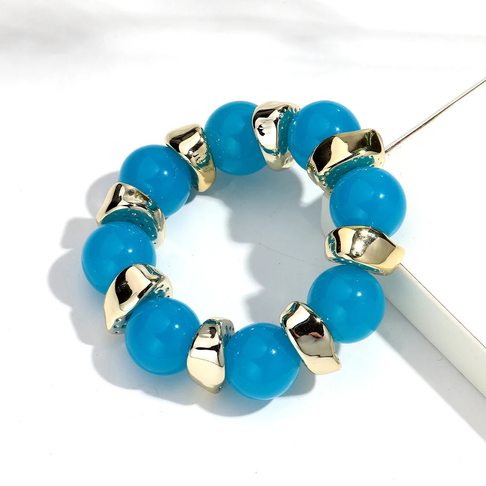 Trendy Acrylic Geometric Round Beads Stretch Bracelets for Women Fashion Irregular CCB Beaded Bangele Bracelet Jewelry Accessory