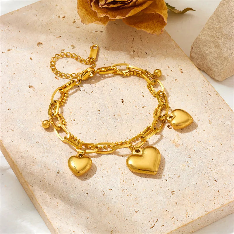 EILIECK 316L Stainless Steel Starfish Heart Pearl Charm Bracelet For Women Trendy Gold Color Wrist Chain Jewelry Holiday Gifts
