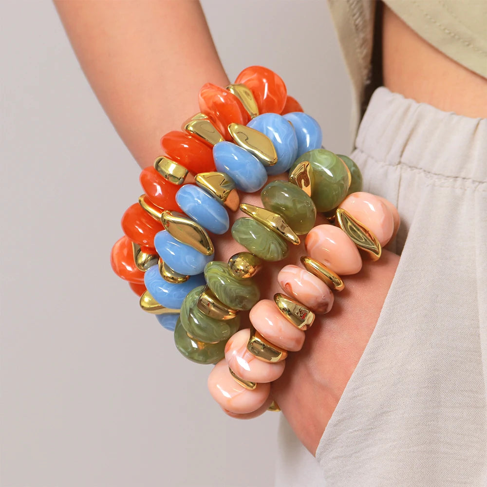 Fashion Acrylic Colorful Irregular Geometric Beads Elastic Bracelets Geometry Beaded Chunky Bracelet for Women New Jewelry Gifts