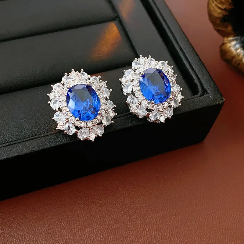 Medium Vintage Inlaid Rhinestone Three-piece Jewelry Set Oval Ring Earring Light Luxury Fashion Necklace Accessories Set