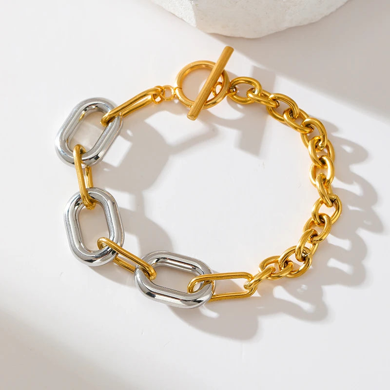 EILIECK 316L Stainless Steel Link Chain Bracelet Bangles For Women Trendy 18K Gold Plated Wrist Chain Waterproof Jewelry Gift
