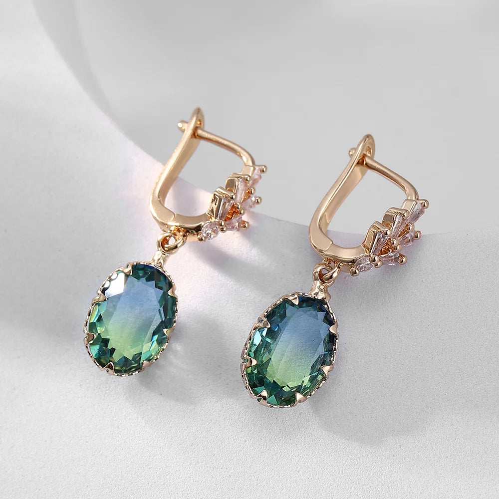 Luxurious Gold Plated Fashion Zircon Tourmaline Drop Earrings Temperament leaf Ear Stud Female Hypoallergenic Ear Buckle Jewelry
