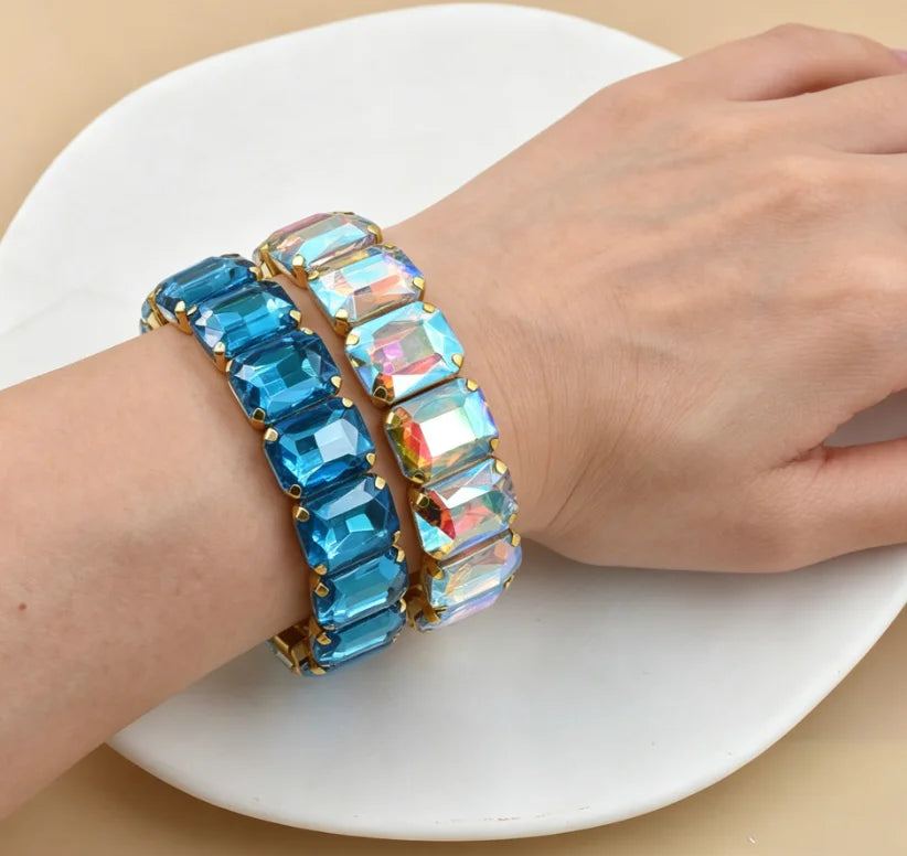 2026 New fashion Jewelry crystal Women charm bracelet colorful Geometric square elastic thread white Elliptical glass bracelet