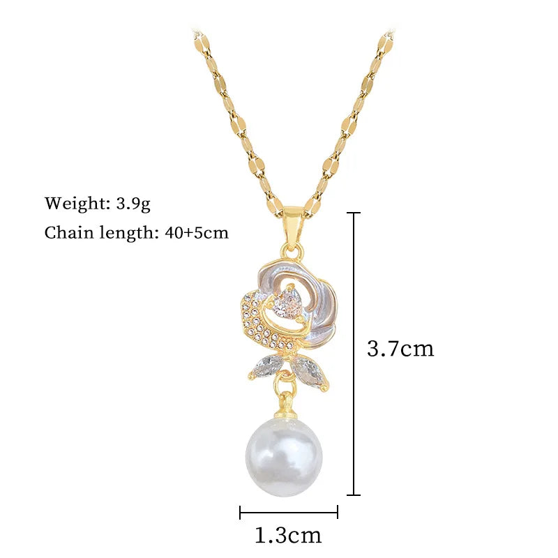 Romantic Shell Flower Pendant Necklace with Imitation Pearl Luxury Trendy Wedding Accessories Gift Aesthetic Jewelry for Women