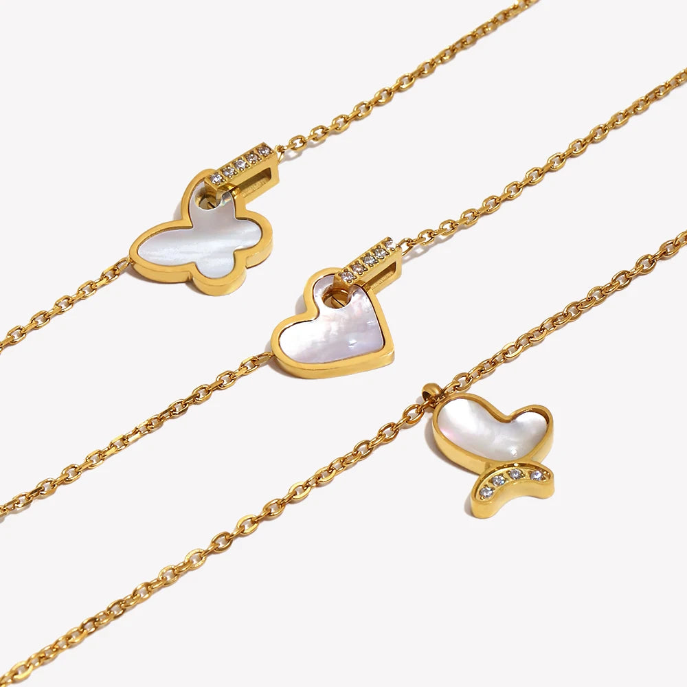 E.B.belle Heart Butterfly Pendant Chain Necklace 18K Gold Plated Stainless Steel Women's Necklaces Minimalist Chain Jewelry Gift