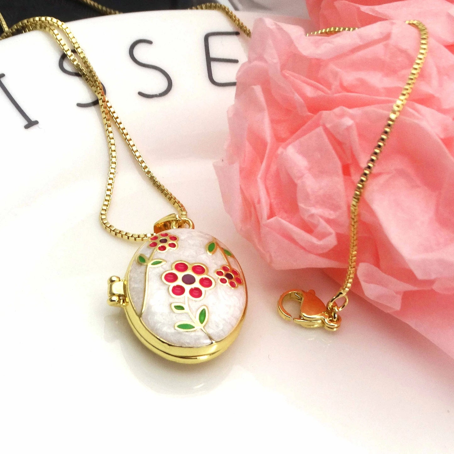 Micro Zircon oil drip photo box Pendant necklace case gaine pendant necklace copper chain jewelry necklace