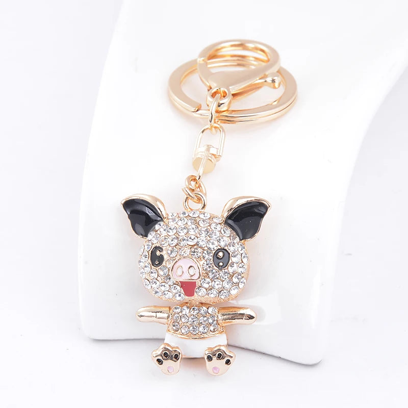 EASYA Cute Pig Shape Keychain Bag Key Ring Kawaii Anime Vintage Metal Crystal High-end Luxury Ladies Charm Jewelry gifts friends