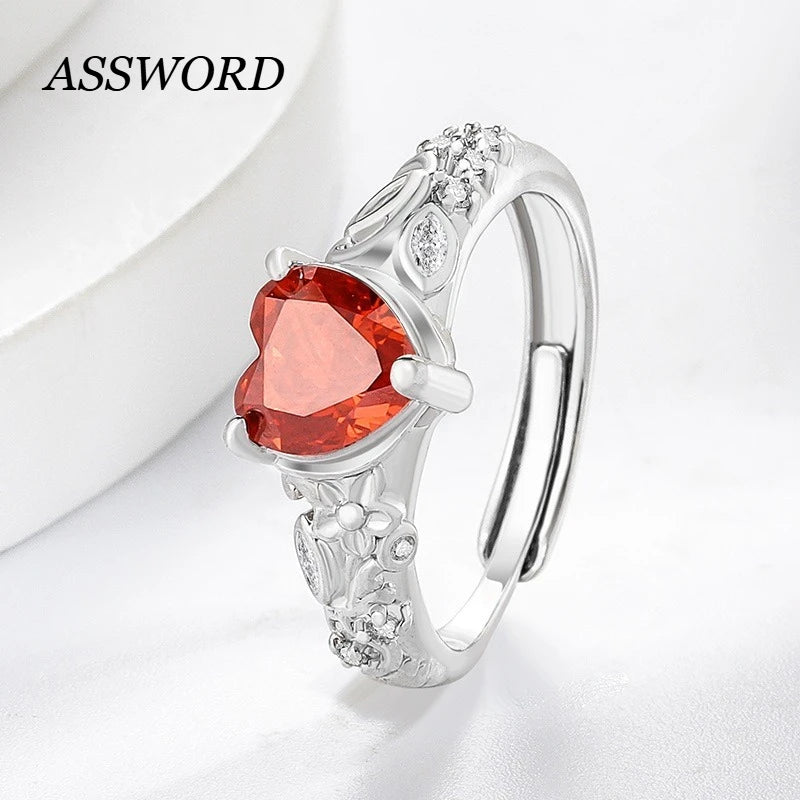 925 Sterling Silver Heart Ice Flower Cut Solitaire Ring, Antique Floral Band with Marquise Side Zircon, Ladies Party Jewelry