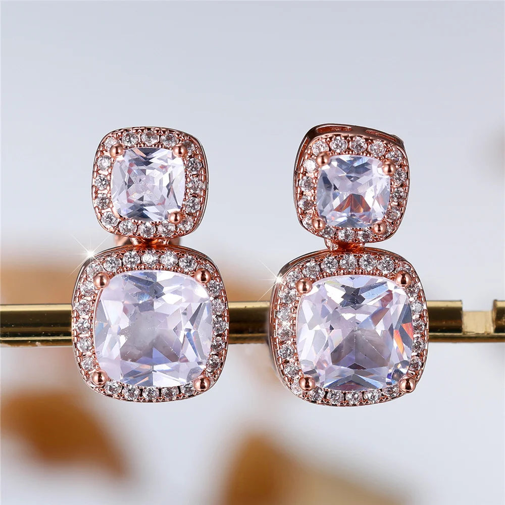 Luxury Big White Zircon Clip Earrings For Women Luxury Crystal Female Silver Color Round Wedding Jewelry