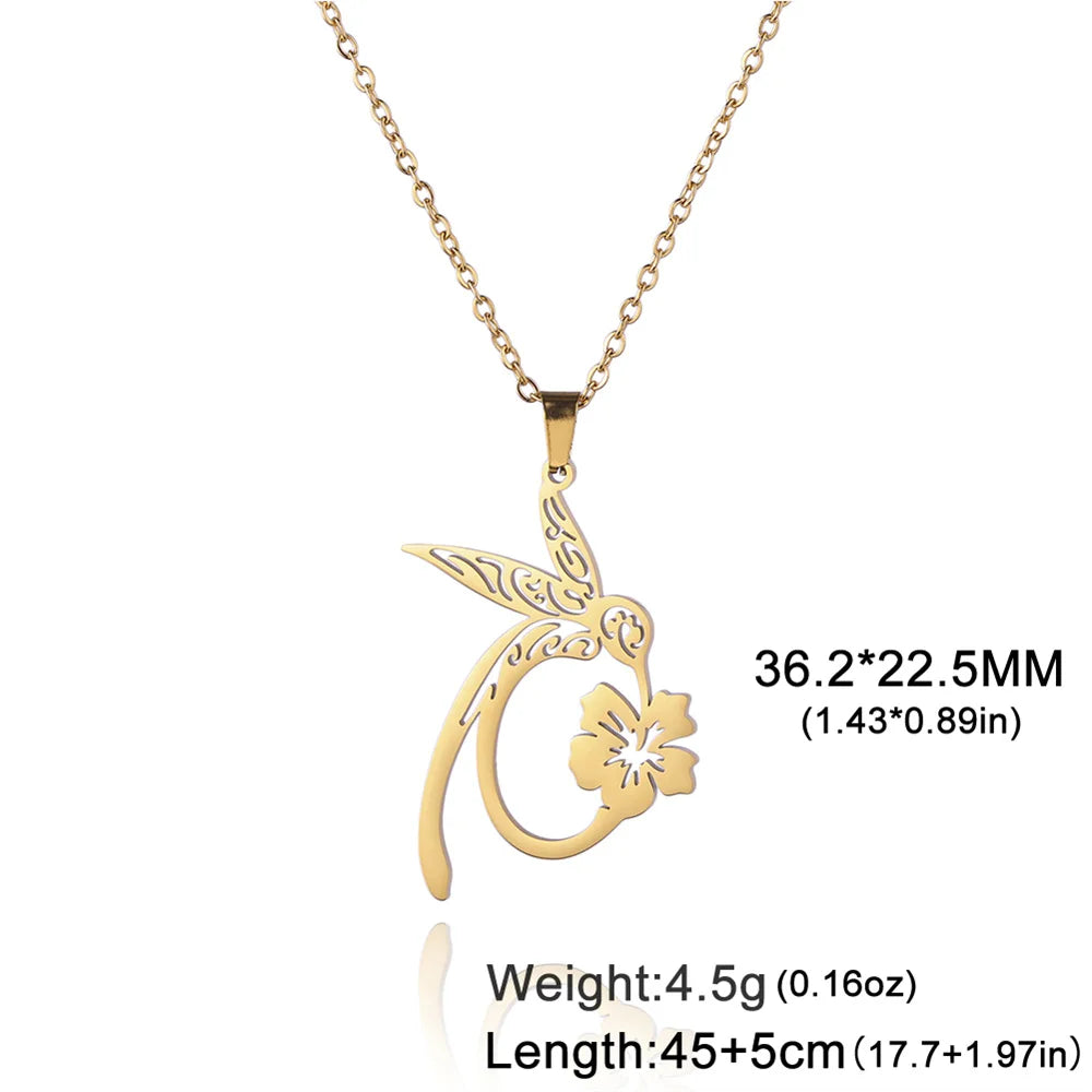 My Shape Hummingbird Flower Pendant Necklaces for Women  Bird Floral Stainless Steel Chain Choker Fashion Jewelry Gifts
