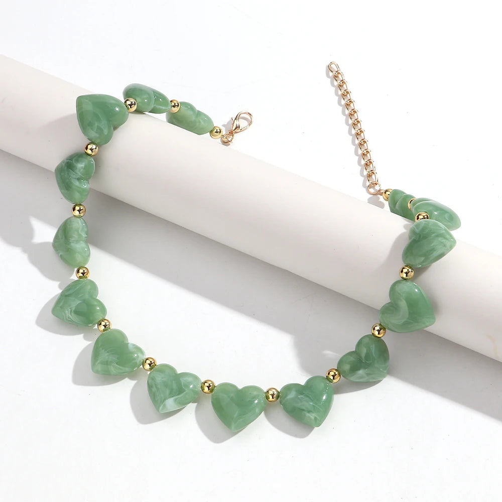 Cute Colorful Geometric Flower Beaded Choker Necklace Sweet Resin Beads Necklaces for Women Spring Summer Jewelry Gifts