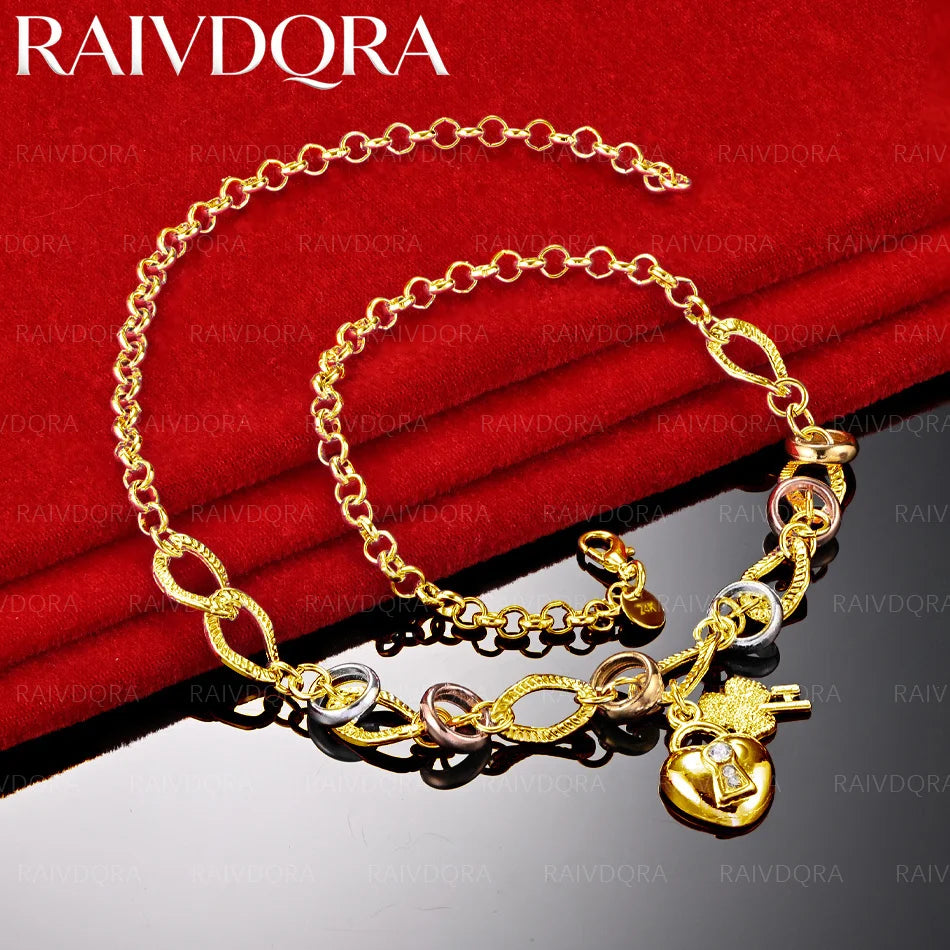18K Gold Plated 50cm Heart Lock Key Chain Necklace For Women Fashion Jewelry Exquisite Party Engagement Wedding Gift