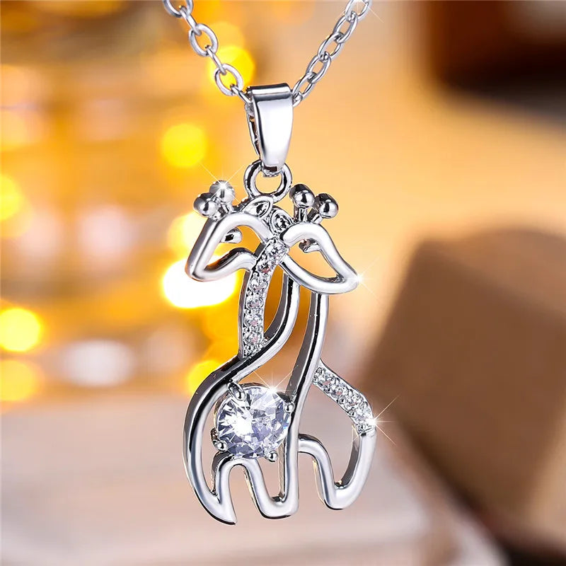 Cute Female Crystal Stone Giraffe Pendant Necklace Vintage Wedding Jewelry For Women Mother's Day Gift