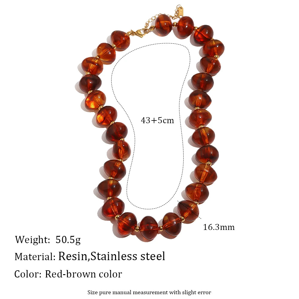 E.B.belle Colorful Candy Bead Strand Necklace Adjustable Gold Extension Chain Flat Oval Resin Beads Fashion Beach Women Jewelry
