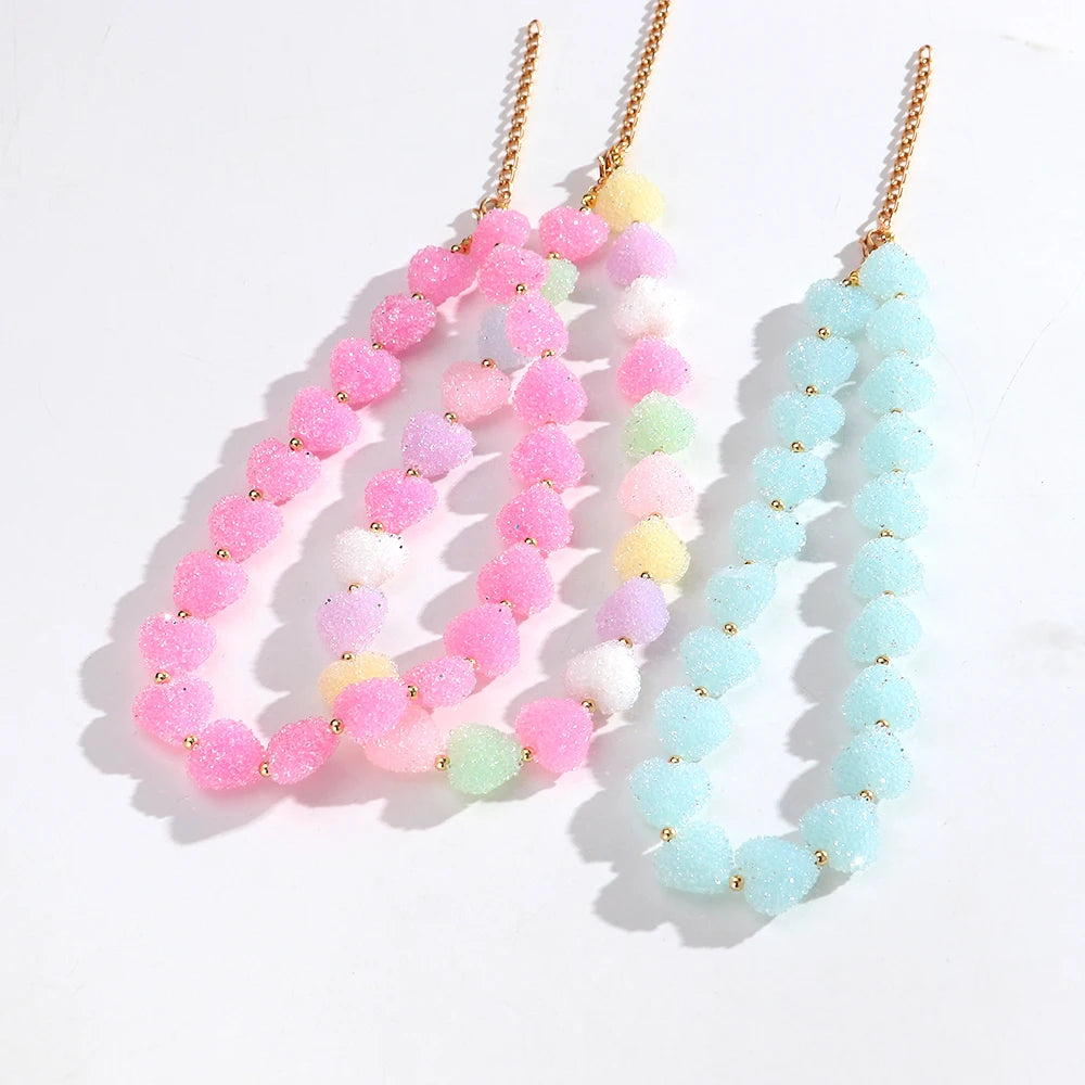 Sweet Candy Colored Resin Love Heart Choker Necklace for Women Cute Geometric Heart Shape Collar Necklace Summer Jewelry Gifts