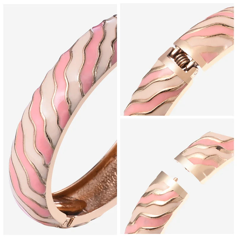 Cloisonne Bracelets For Women Striped Bracelet On Hand Enamel Jewelry Bangle For Women Female Birthday Mother's Day Gift Wife