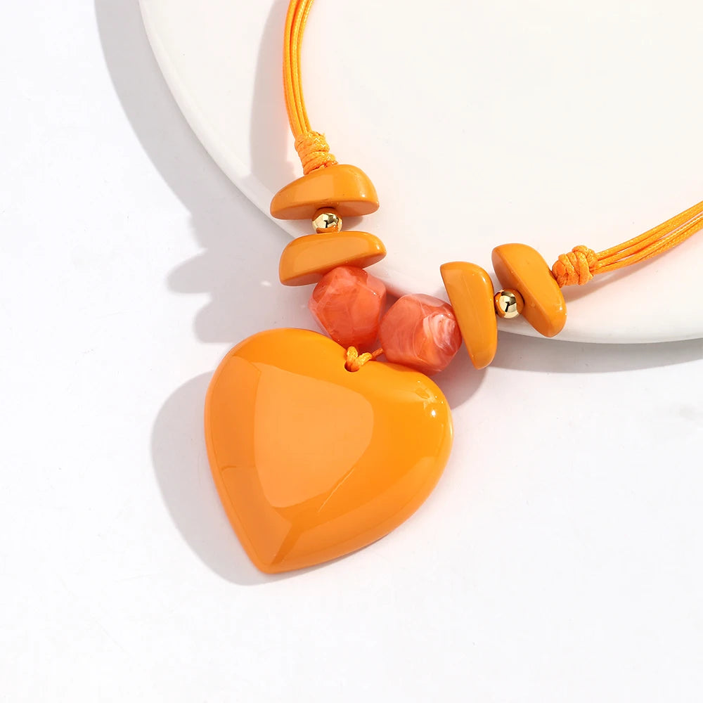 Fashion Colorful Large Love Heart Pendant Necklace Geometric Heart Shape Beads Choker Necklaces 2026 Trendy Jewelry Gifts