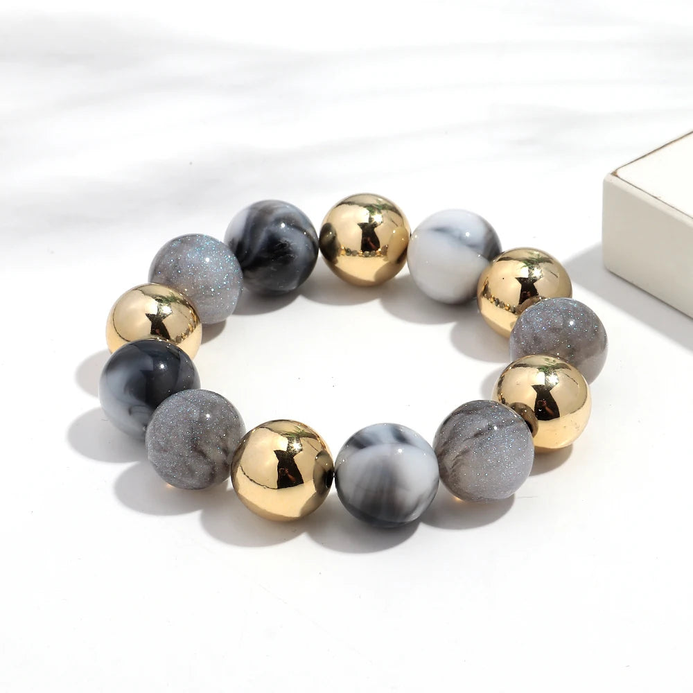 Trendy Acrylic Colorful Glitter Elastic Round Beads Bracelets New Resin Geometric CCB Bead Bangles Bracelet 2025 Fashion Jewelry