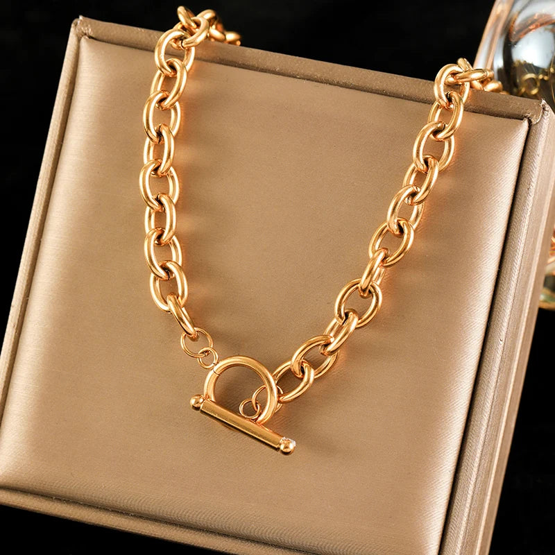 EILIECK 316L Stainless Steel Chains Necklace Choker For Women Trendy Gold Color Collar Neck Chain Waterproof Jewelry Lady Gift