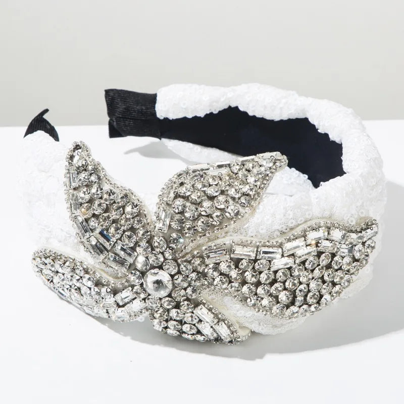 Vintage Rhinestone Sequin Velvet Wide Headband for Women Luxury Jeweled Flower Hair Hoop Elegant Bridal Hair Accessories