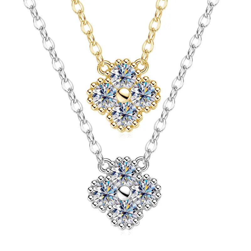 OXTAO Moissanite Necklace Ladies Elegant Four-Leaf Pendant Necklace with Certified 925 Silver Luxury Clover Wedding Jewelry Gift
