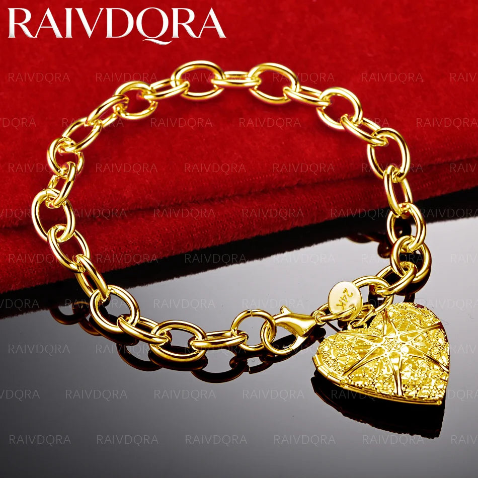 18K Gold Plated Love Heart Pendant Chain Bracelet For Women Fashion Jewelry Romantic Grace Anniversary Gifts Wedding