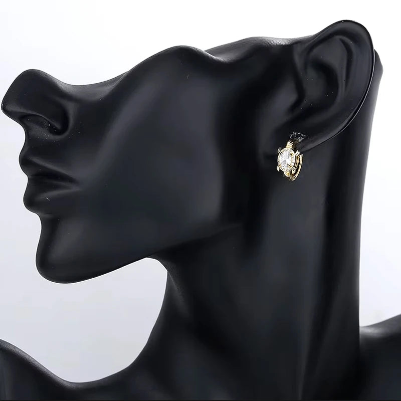OXTAO Moissanite Cute Turtle Style Hoop Earrings Oval 5x7mm D VVS1 14K Gold Filled Versatile Gold Color Wedding Female Jewelry