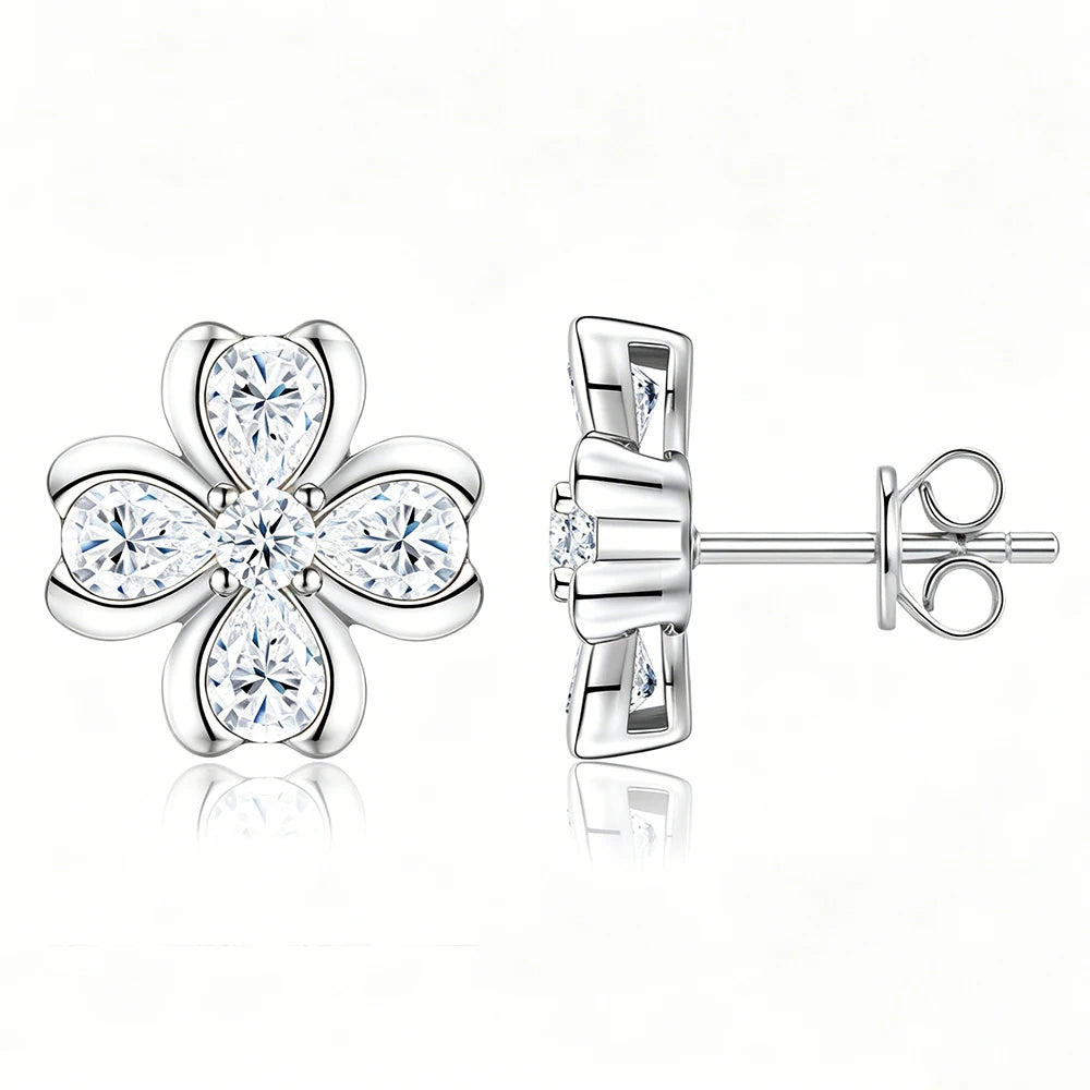 18K Gold Plated 2.52cttw All Moissanite Stud Earring For Women Pear/Round Cut Diamond 925 Sterling Silver Flower Wedding Jewelry