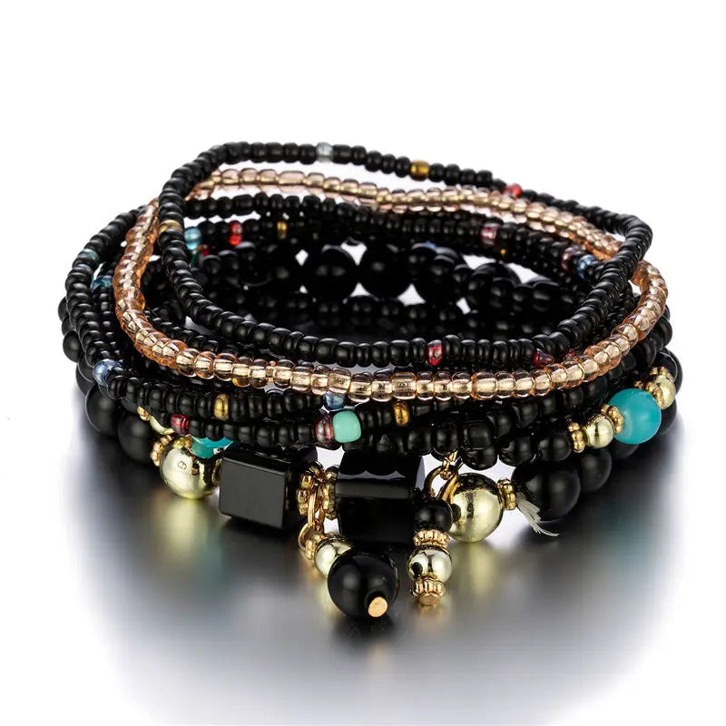 Bohemia Colorful Rice Beads Bracelet Set For Women Summer Handmade Beaded Chain Bangle Female Boho Ethnic Jewelry Gift