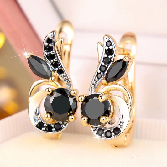 Small Wing Charm White Black Zircon Stone Hoop Earrings For Women Vintage Silver Gold Color Wedding Jewelry