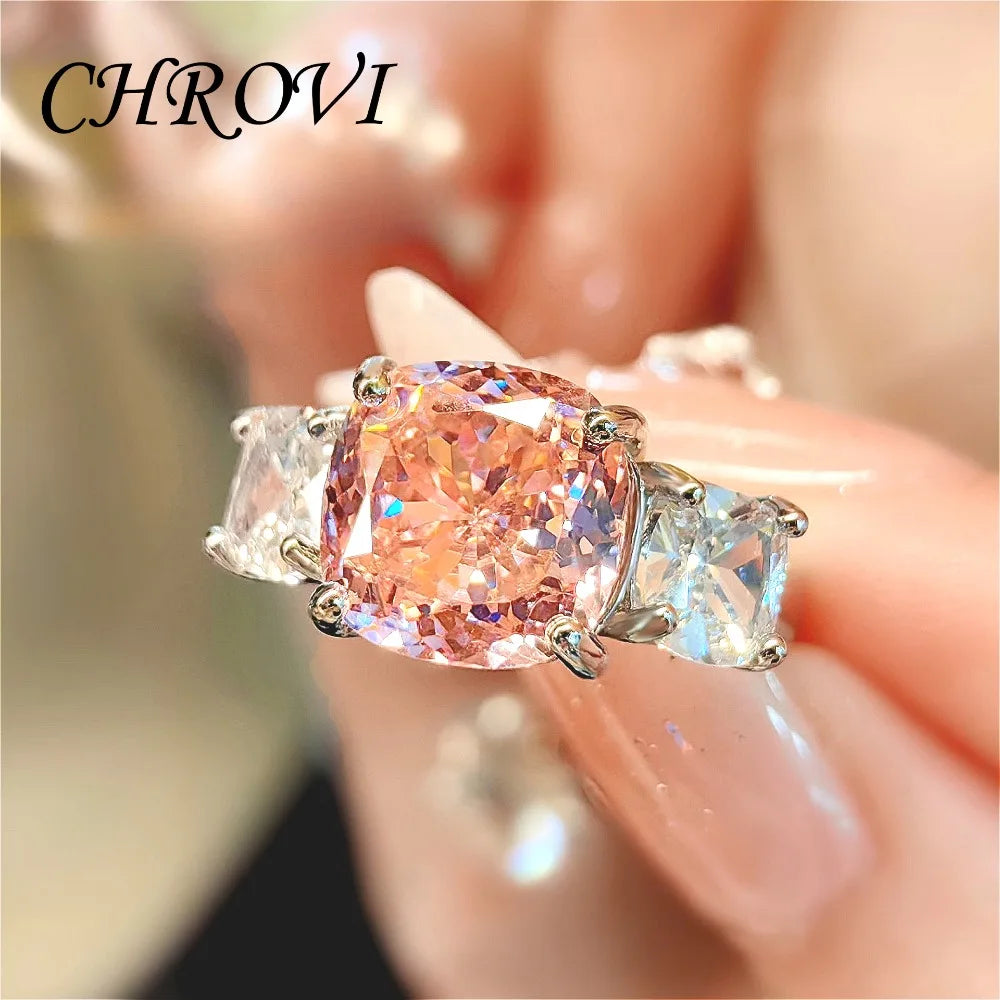Fashion 925 Sterling Silver Pink Diamond Necklace with Purple Pendant, Stud Earrings, Ring, and Coloured Gemstone Set for Women