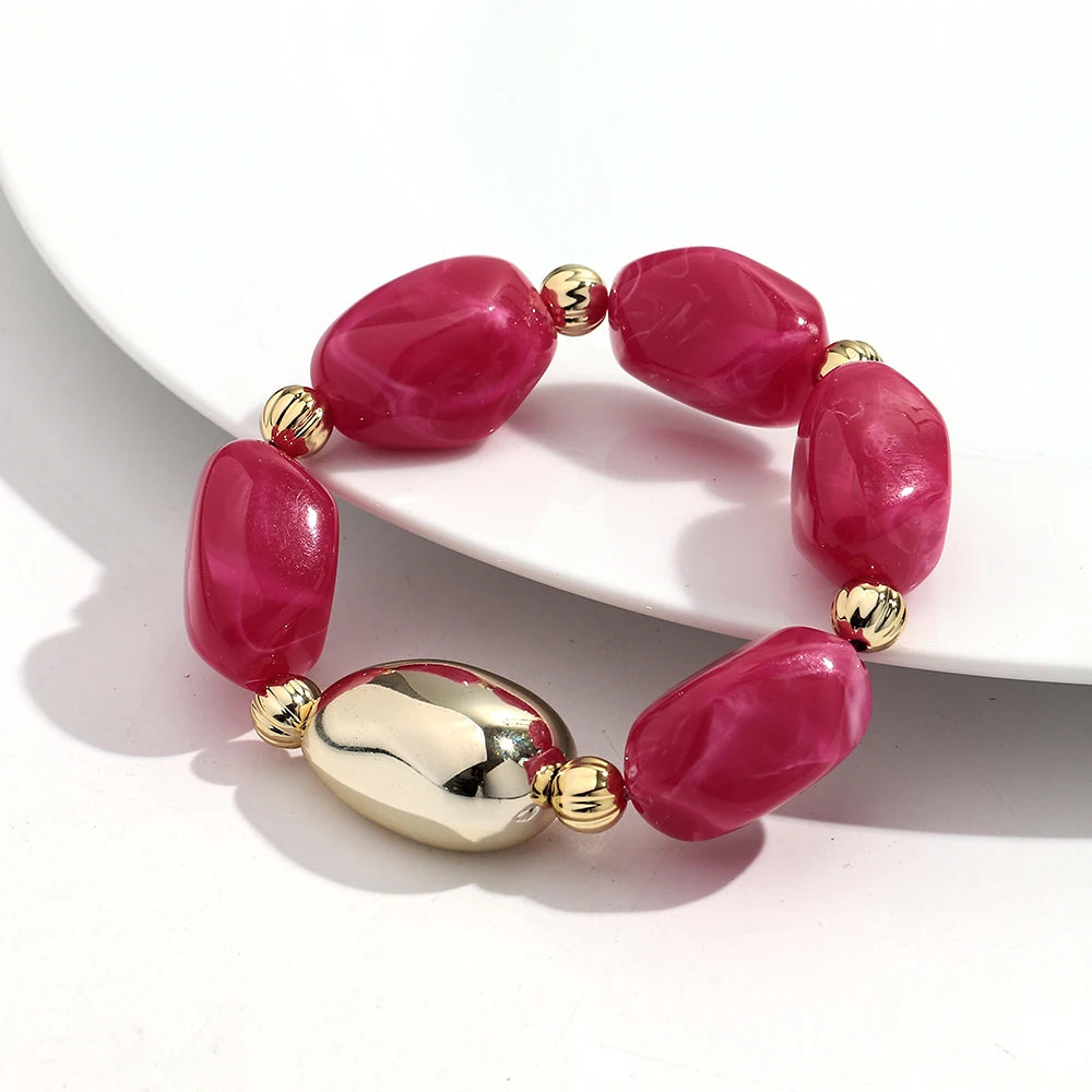 Fashion Acrylic Marbled Irregular Geometry Beads Stretch Bracelet Elegant Colorful Cuff Bangle Bracelets 2026 Trendy Jewelry