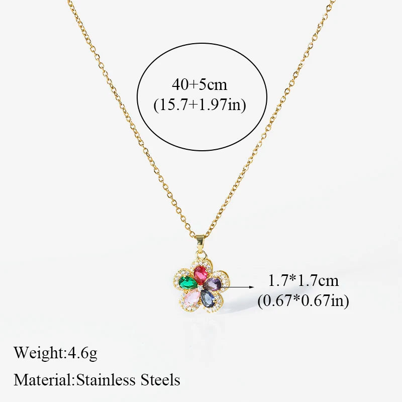 EILIECK New Tulip Flower Cubic Zirconia Chain Necklace Stainless Steel Fashion Collar Necklace Jewelry for Women Bijoux Gift