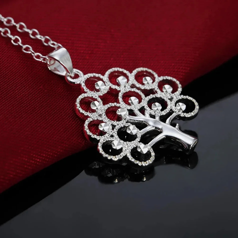URMYLADY 45cm 925 Sterling Silver fine tree Pendant Necklace For Women Fashion charms Christmas gifts party Wedding Jewelry