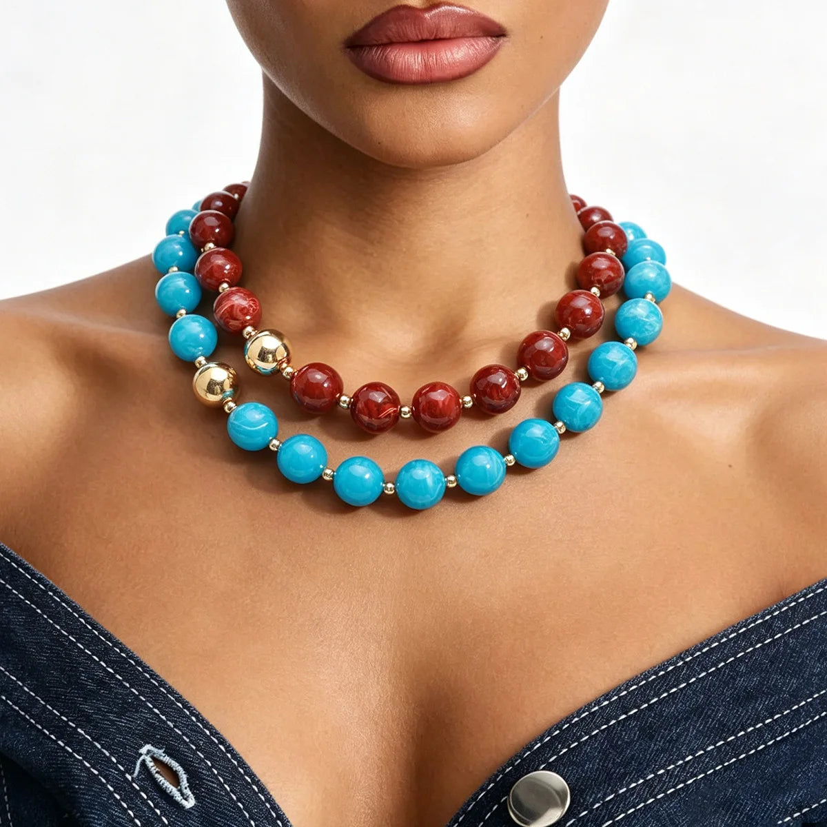 KMVEXO Fashion Colorful Round Resin Beaded Chokers Necklace for Women Smudging Acrylic Necklaces Neck Chain Daily Party Jewelry