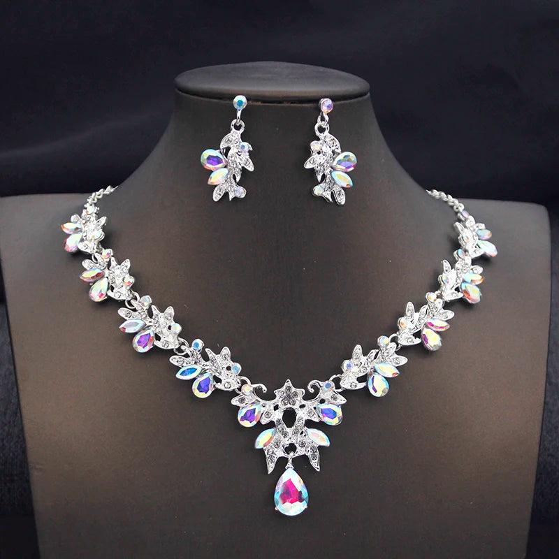 Butterfly Collar Opal Pink Bridal Jewelry Sets for Women Choker Necklace Earring Set Wedding Bride Jewelry Sets 3 Pcs Gifts