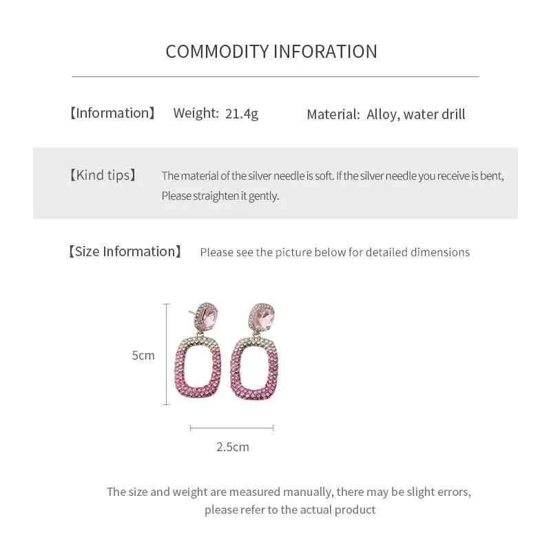 Rhinestone Hollow Square Dangle Earrings Personality Elegant Exquisite Light Luxury High Grade Fashion Ear Jewelry for Women
