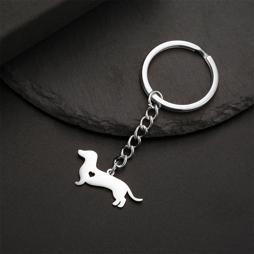 Cute Dog Samoye Keychain for Women Men Stainless Steel Dachshund Puppy Animal Lovers Key Ring for Car Backpack  Jewelry Gifts