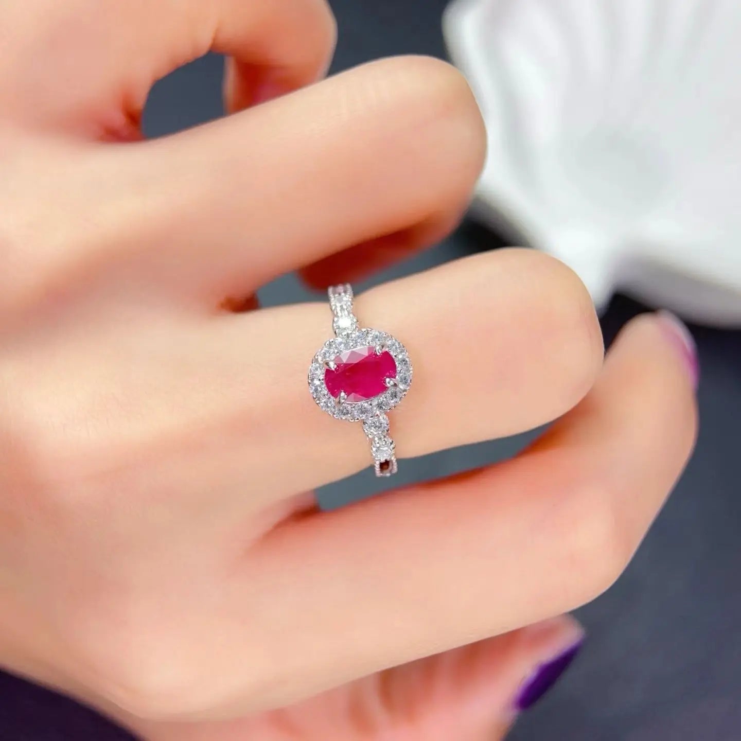 Pink Natural Ruby Ring with Certificate 7mm*5mm 0.7ct Myanmar Ruby 925 Silver Ring for Party Gift for Wife
