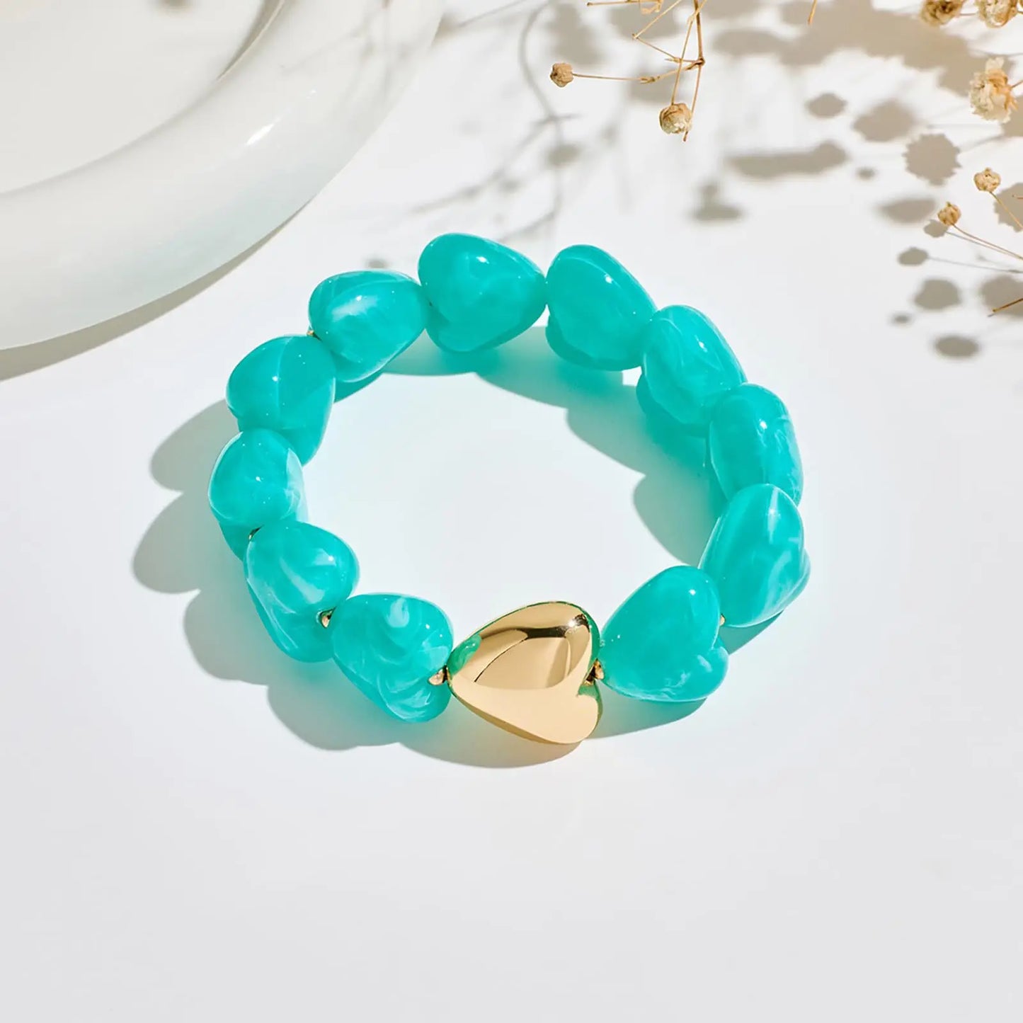Multicolour Resin Heart Handmade Bracelet for Women Bohemia Style Stainless Steel Beads Statement Waterproof Jewelry Gifts