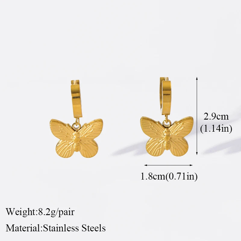 EILIECK 316L Stainless Steel Butterfly Heart Drop Earrings For Women Fashion New Ear Stud Gold-Plated Waterproof Jewelry Gift
