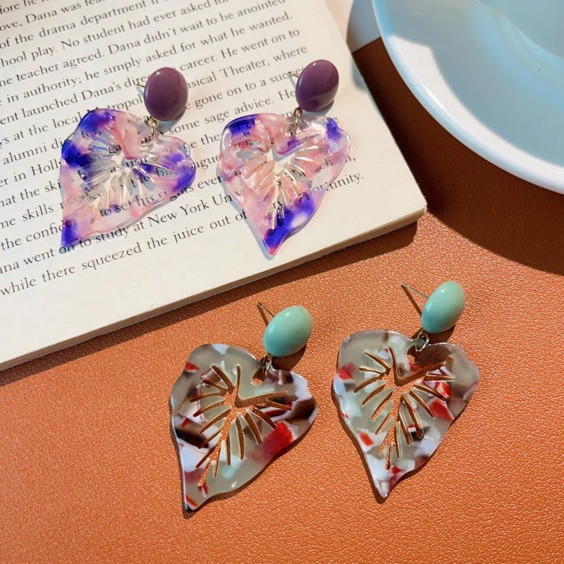 NISHIZAWA Acrylic Leaf Earrings for Women Spring Summer Vintage Beach Style Jewelry Korean Fashion Elegant Pendientes Mujer