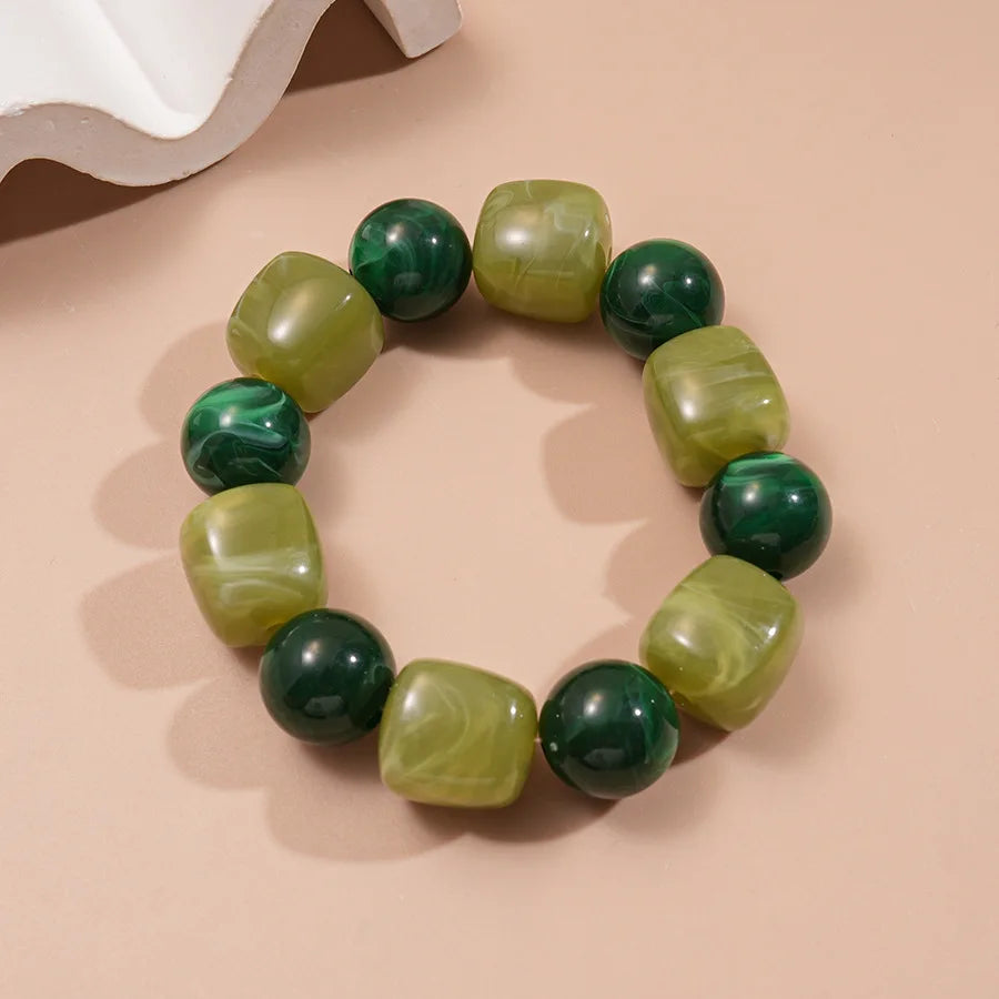 Acrylic Irregular Square Round Beaded Bracelets for Women Multicolor Bohemia Geometric Handmade Bangles Couple Jewelry Travel C