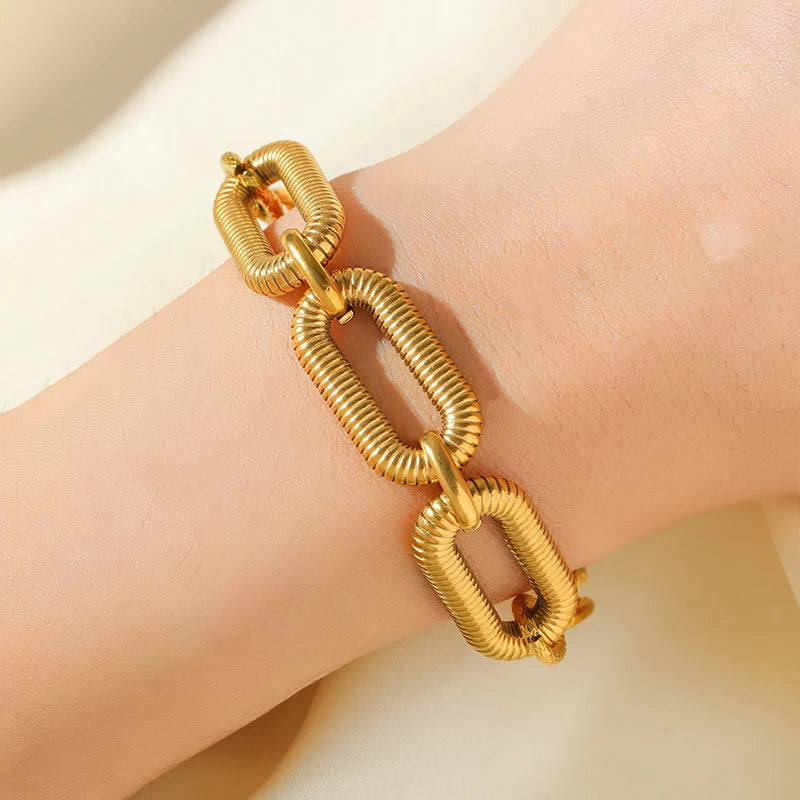 EILIECK 316L Stainless Steel Link Chain Bracelet Bangles For Women Trendy 18K Gold Plated Wrist Chain Waterproof Jewelry Gift