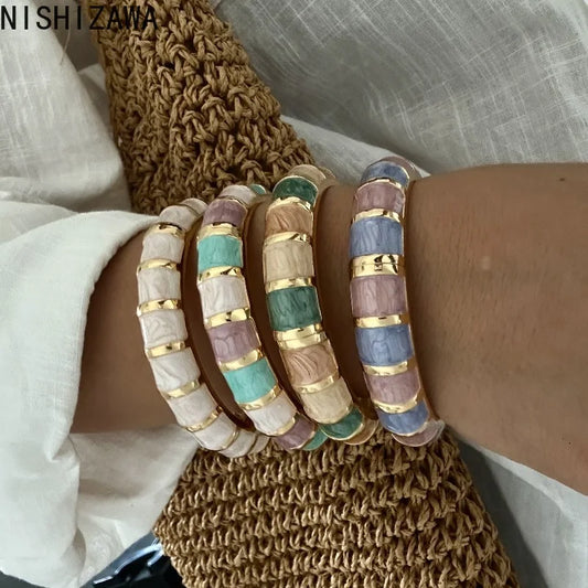NISHIZAWA Bohemian Bangles Jewelry Drip Glaze Geometric Vintage Bracelets for Women Beach Style Colorful Pulseras Mujer