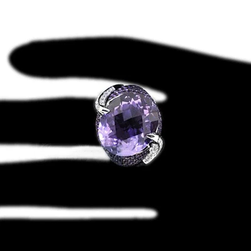 1PC Luxurious Fashion Jewelry Wedding Rings for Women Elegant Bright Silver Color Inlaid Purple Zircon Punk Engagement Ring