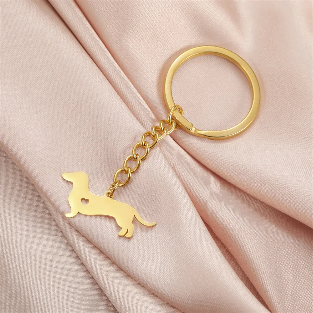 Cute Dog Samoye Keychain for Women Men Stainless Steel Dachshund Puppy Animal Lovers Key Ring for Car Backpack  Jewelry Gifts
